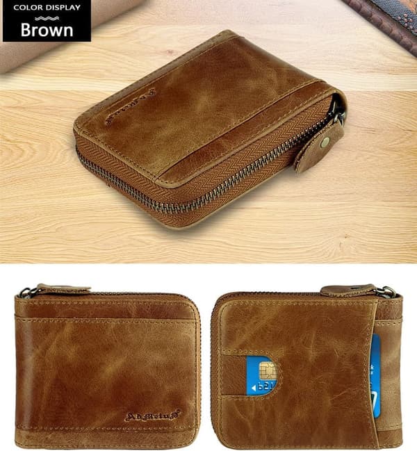 Men's Bifold RFID Blocking Zipper Leather Wallet