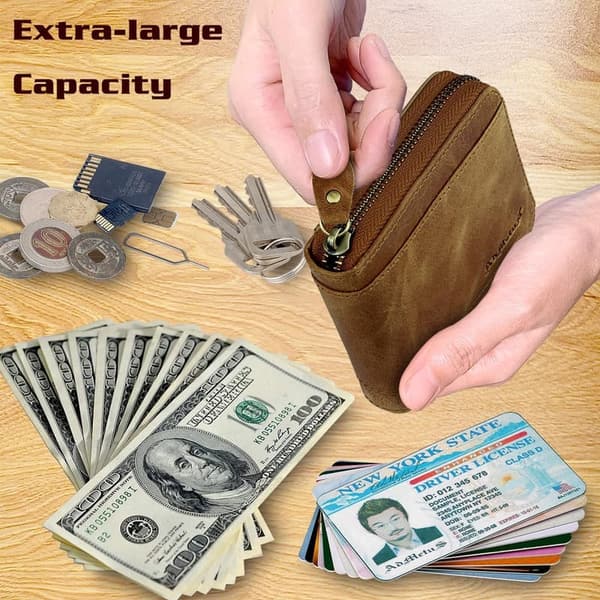 Men's Bifold RFID Blocking Zipper Leather Wallet