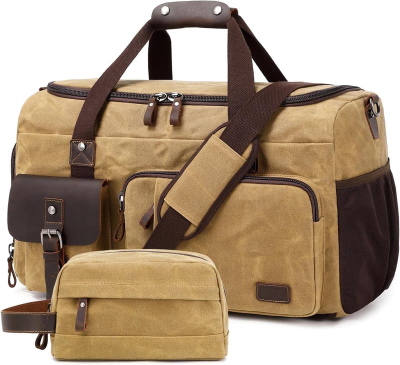Brown Travel Duffle Bag with Shoe Compartment for Men