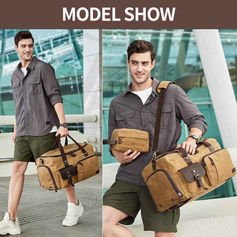 Brown Travel Duffle Bag with Shoe Compartment for Men