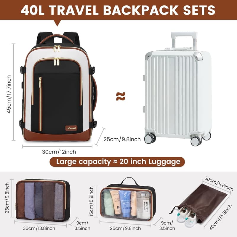 40L Travel Backpack with Packing Cubes for Men & Women