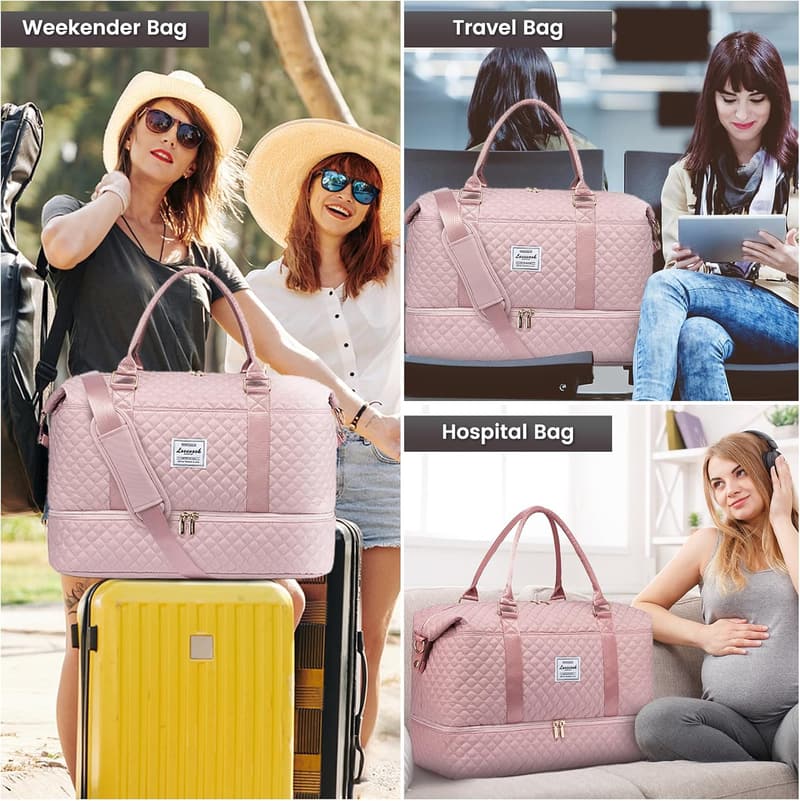 Women’s Travel Duffle Bag with Shoe Compartment & Wet Pocket
