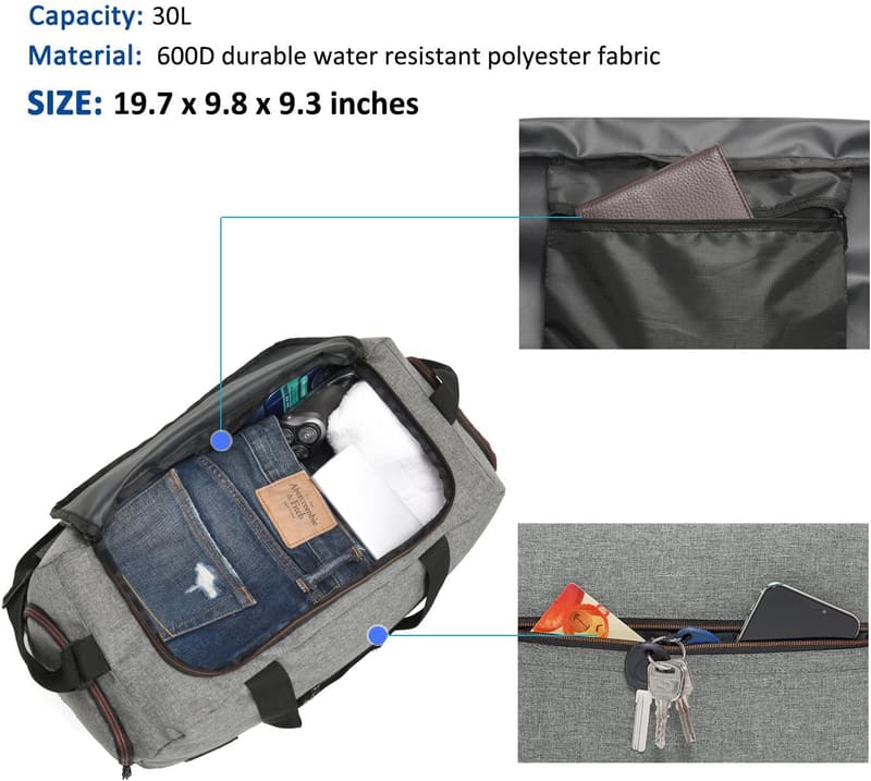 Water Resistant Weekender Duffel Bag with Shoe Compartment