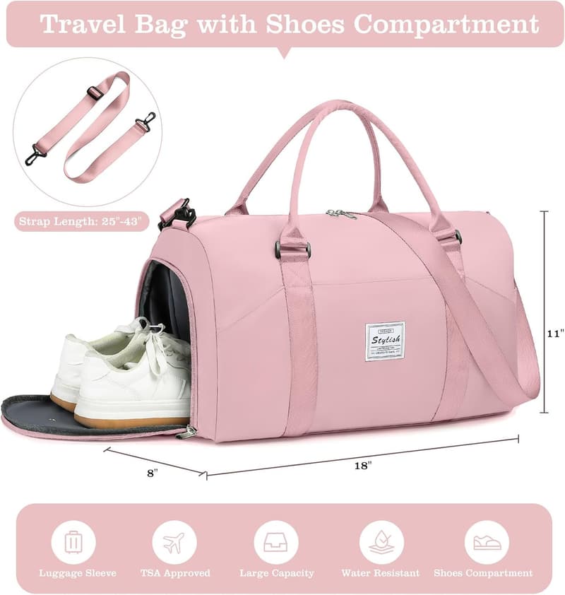 Travel Duffle Bag with Shoe Compartment for Women and Men
