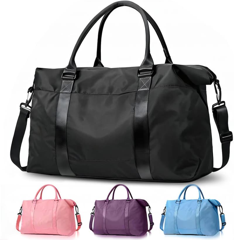Black Travel Duffle Bag with Trolley Sleeve for Men & Women