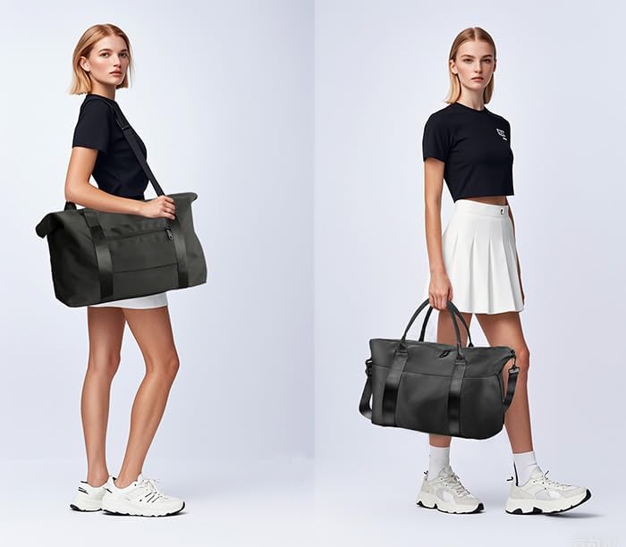 Black Travel Duffle Bag with Trolley Sleeve for Men & Women