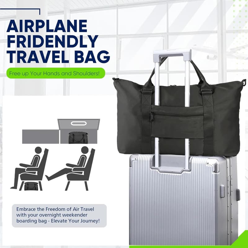Black Travel Duffle Bag with Trolley Sleeve for Men & Women