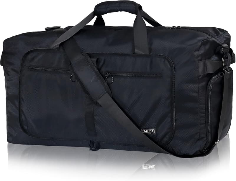Packable 65L Travel Duffle Bag with Shoe Compartment - Black