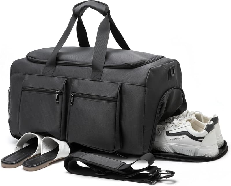 Travel Gym Duffel Bag for Men and Women with Wet Pocket - Black