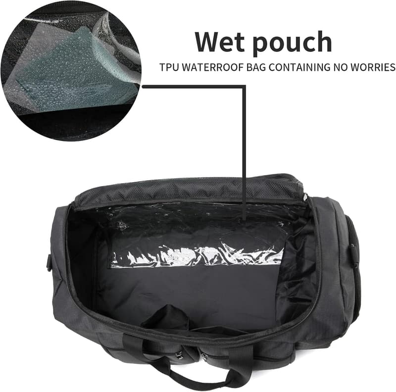 Travel Gym Duffel Bag for Men and Women with Wet Pocket - Black