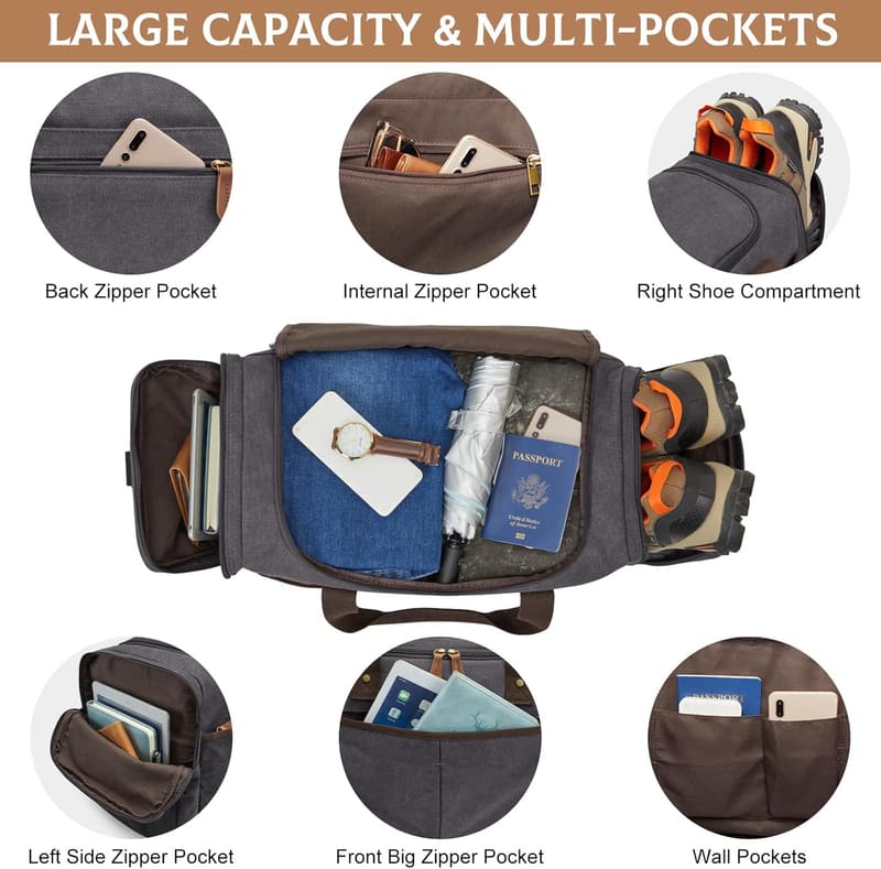 Expandable Canvas Duffle Bag with Shoes Compartment for Travel