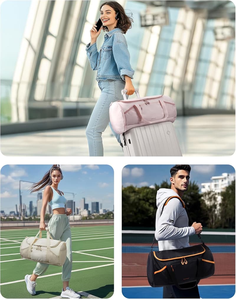 Lightweight Duffel Gym Bag with Shoe Compartment and Wet Pocket