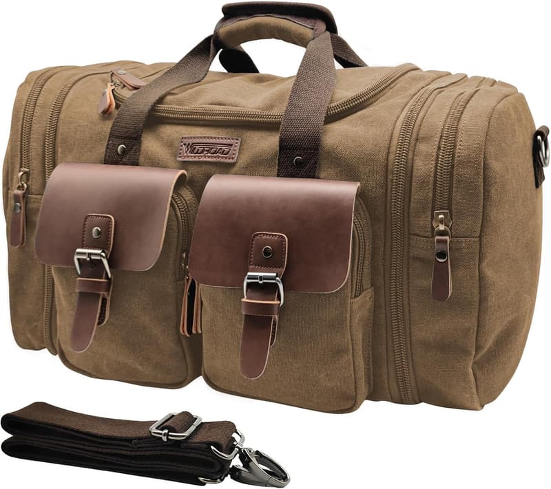 Expandable Canvas & Genuine Leather Travel Duffel Bag
