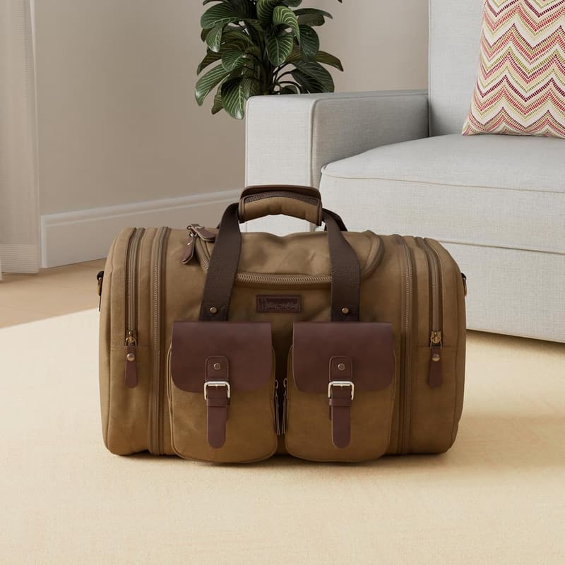 Expandable Canvas & Genuine Leather Travel Duffel Bag