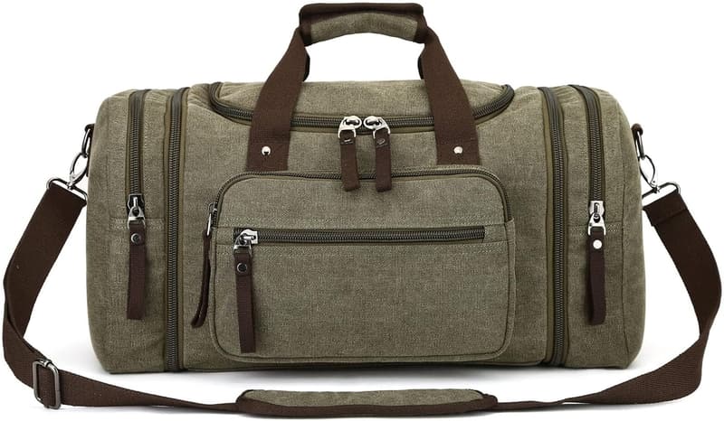 Large Green Canvas Duffle Bag for Travel & Weekender Use