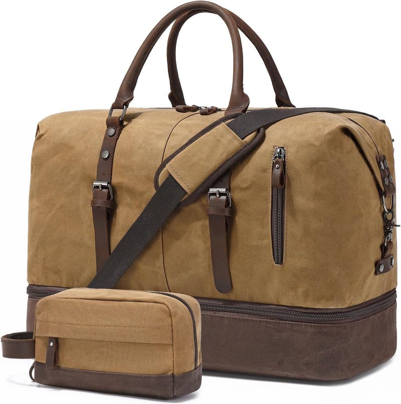 Large Canvas Weekender Bag with Shoe Compartment for Travel