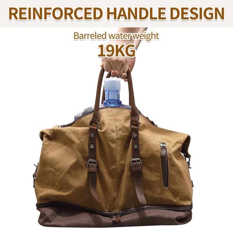 Large Canvas Weekender Bag with Shoe Compartment for Travel