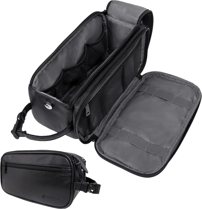 Men's Travel Dopp Kit - Water-Resistant PU Leather Toiletry Bag