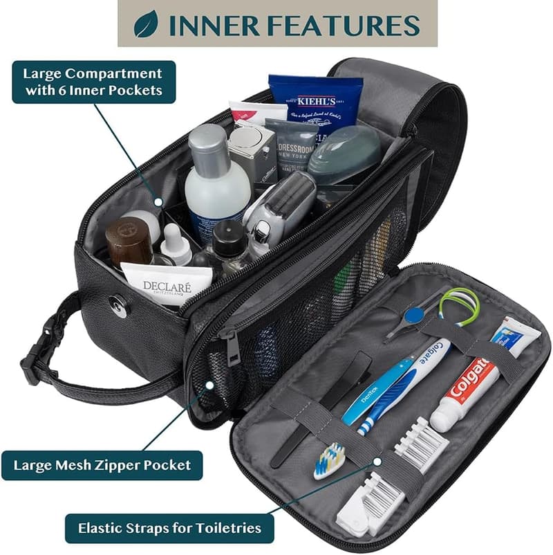 Men's Travel Dopp Kit - Water-Resistant PU Leather Toiletry Bag