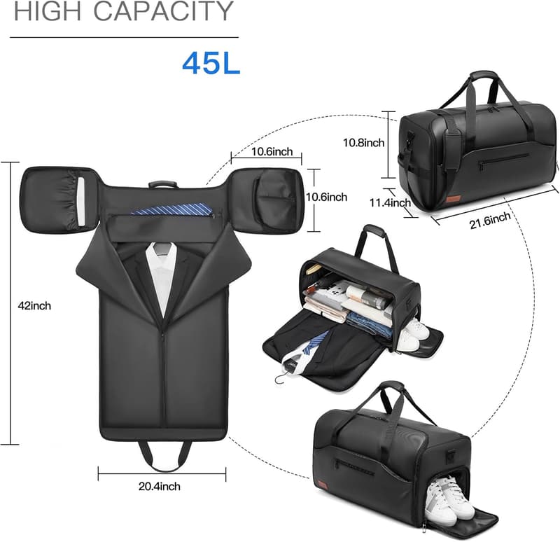 Convertible Garment Duffle Bag with Shoe Compartment for Travel