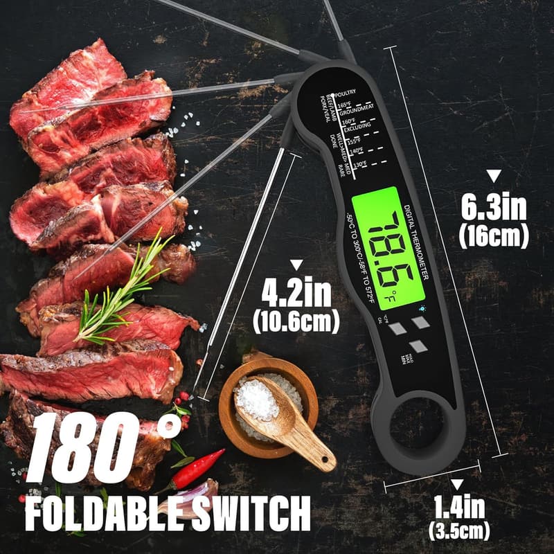 Digital Instant Read Meat Thermometer - Waterproof Kitchen Gadget