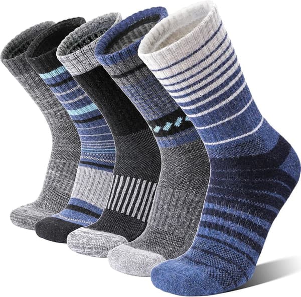 Thermal Merino Wool Hiking Socks - 5 Pairs for Outdoors