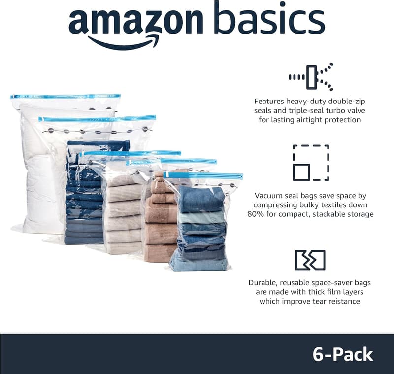 Vacuum Compression Storage Bags - 6-Pack for Space Saving