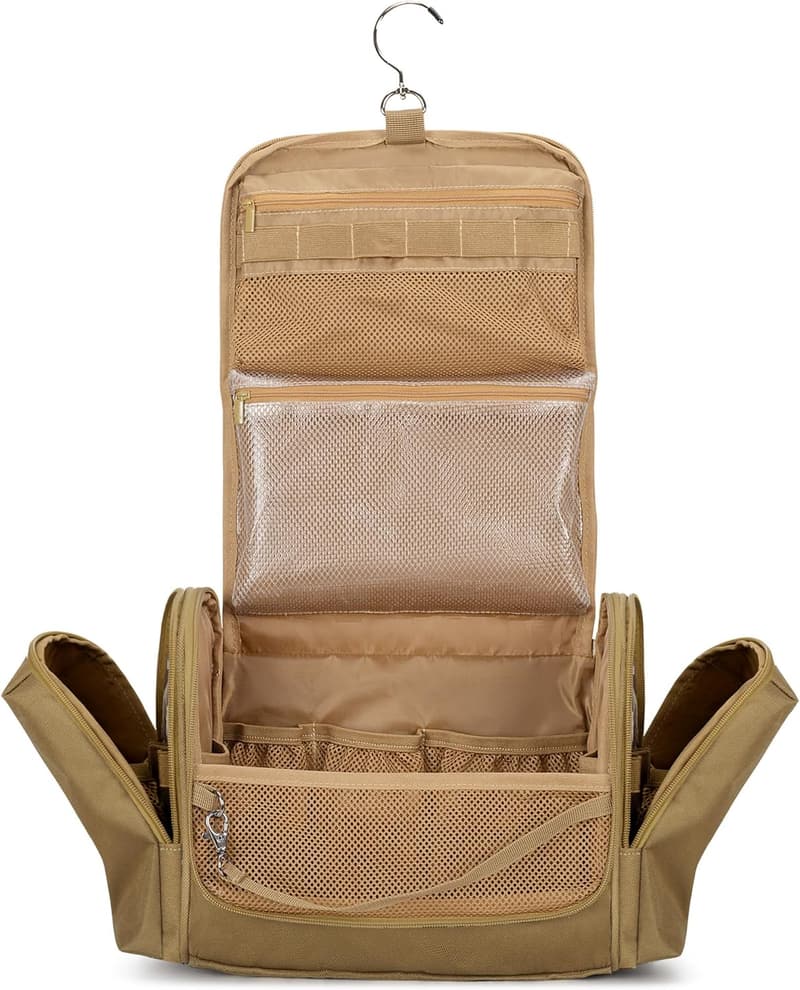 Men's Tactical Hanging Toiletry Bag - Khaki Travel Organizer