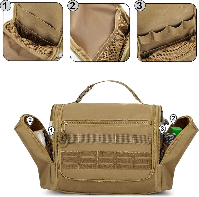Men's Tactical Hanging Toiletry Bag - Khaki Travel Organizer