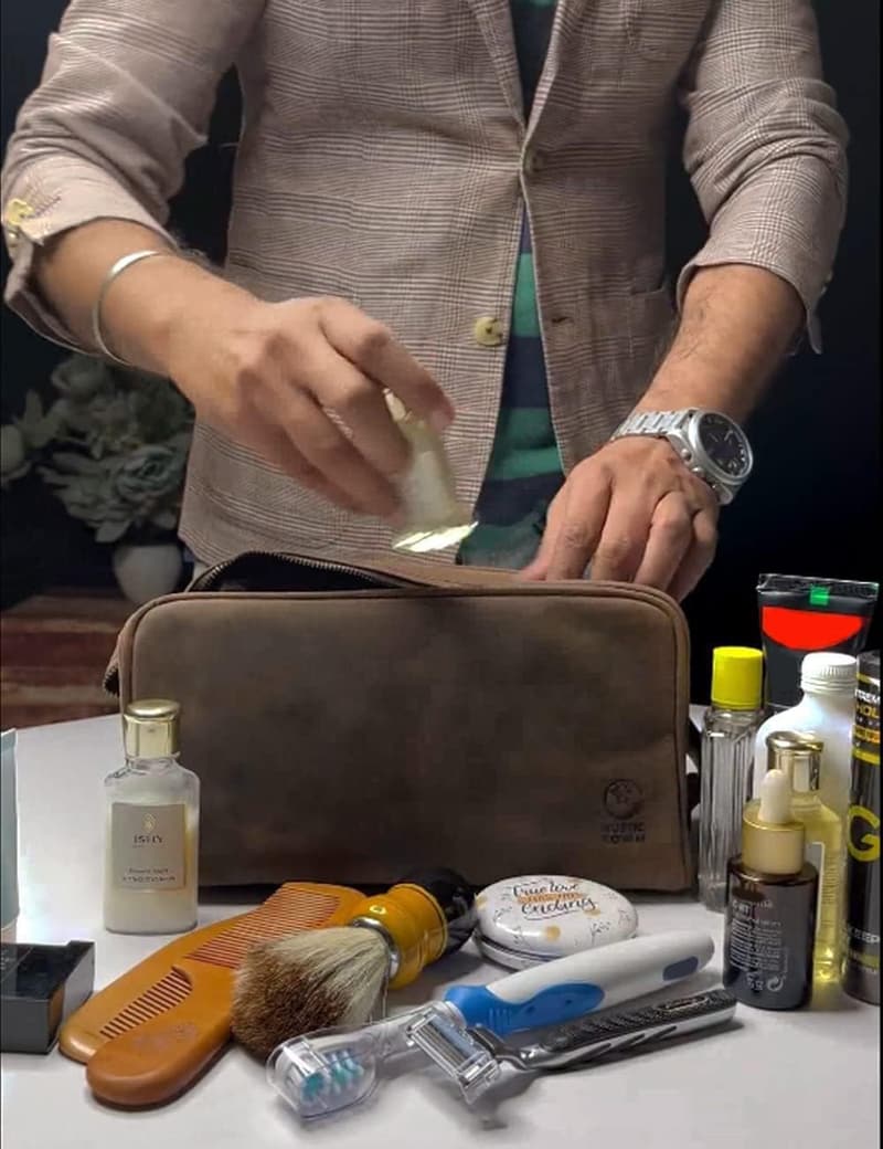 Full Grain Leather Travel Toiletry Bag - Dopp Kit Organizer