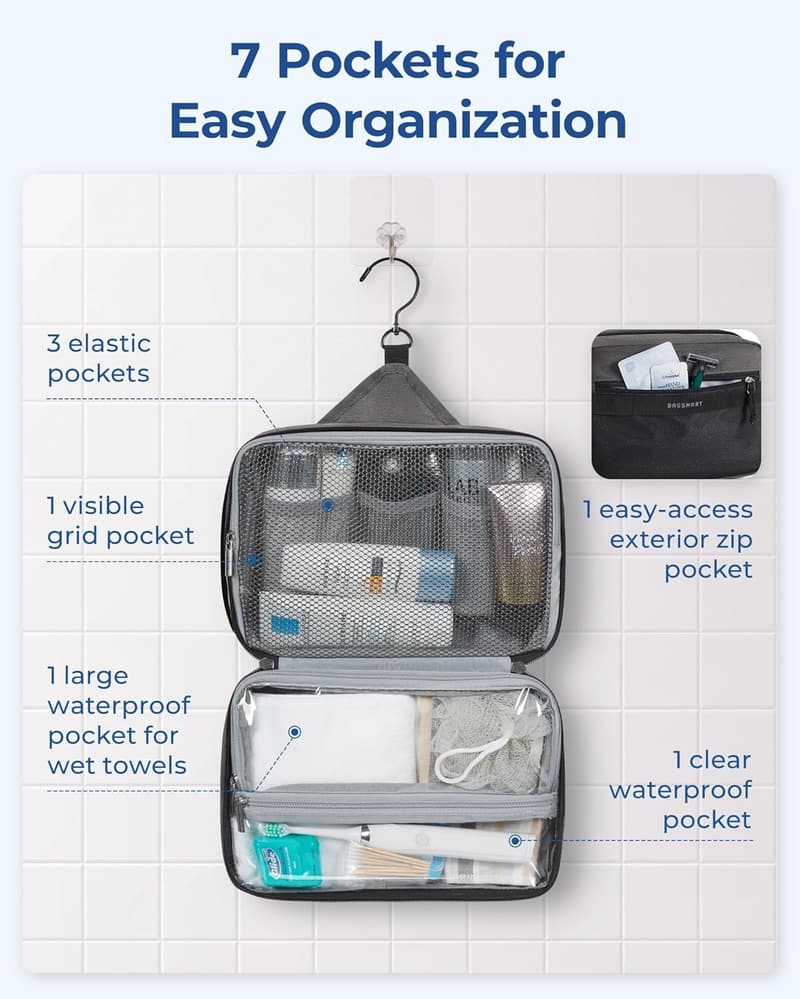 Water-resistant Hanging Toiletry Bag for Men and Women, Black