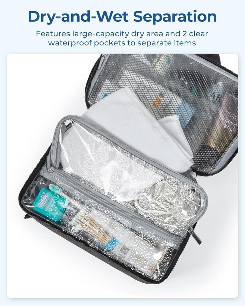 Water-resistant Hanging Toiletry Bag for Men and Women, Black
