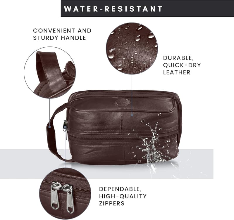 Brown Leather Dopp Kit for Men - Spacious Toiletry Bag