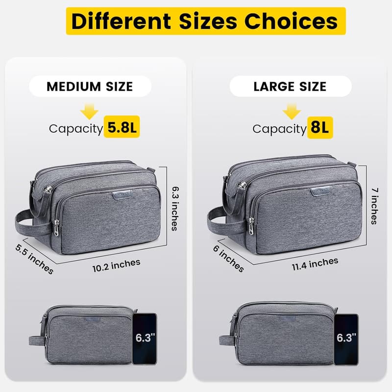 Water-Resistant Toiletry Bag for Men - Grey Dopp Kit