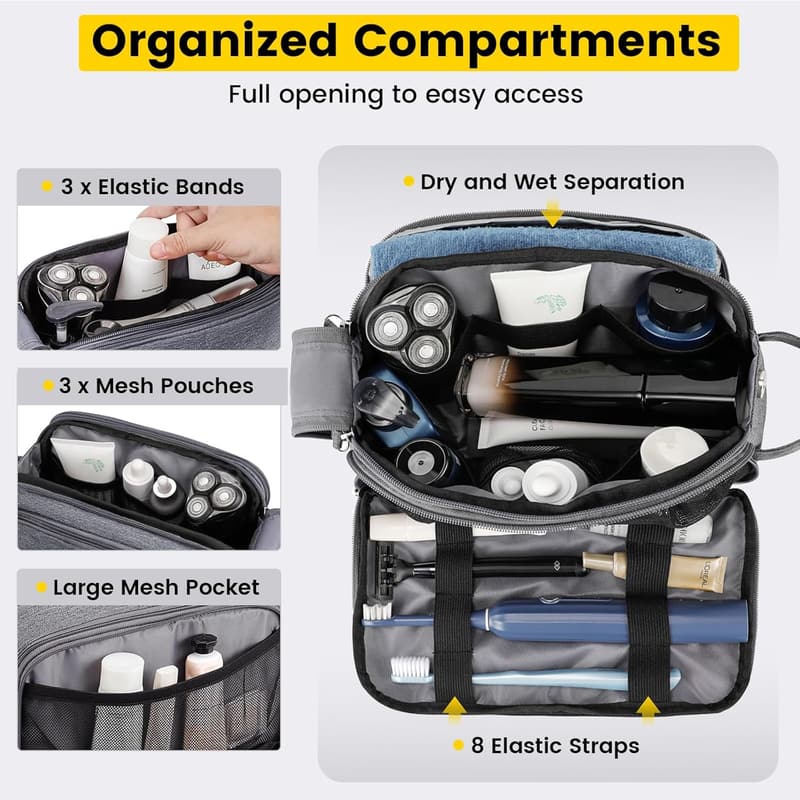 Water-Resistant Toiletry Bag for Men - Grey Dopp Kit