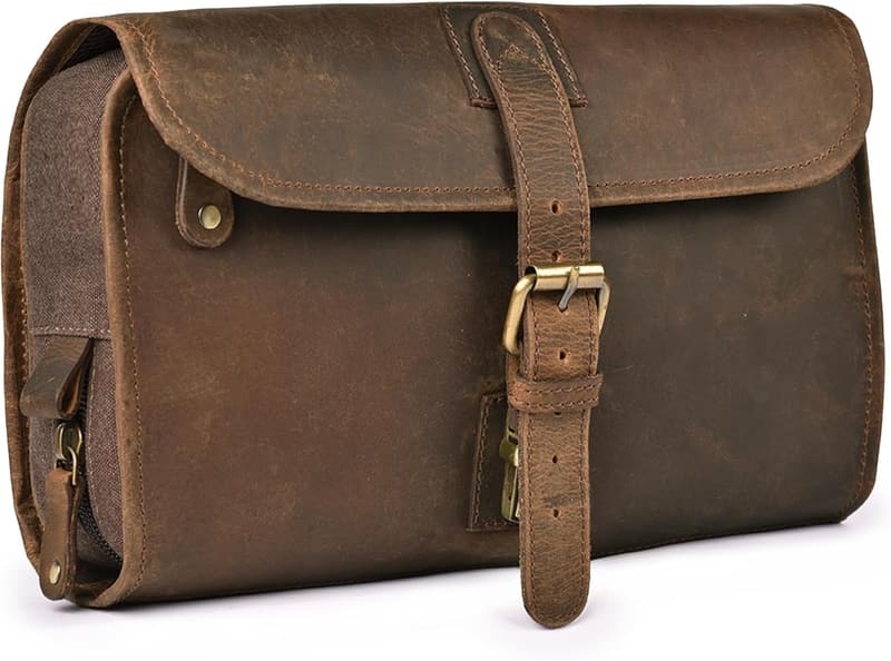 Handcrafted Leather Travel Toiletry Bag for Men & Women