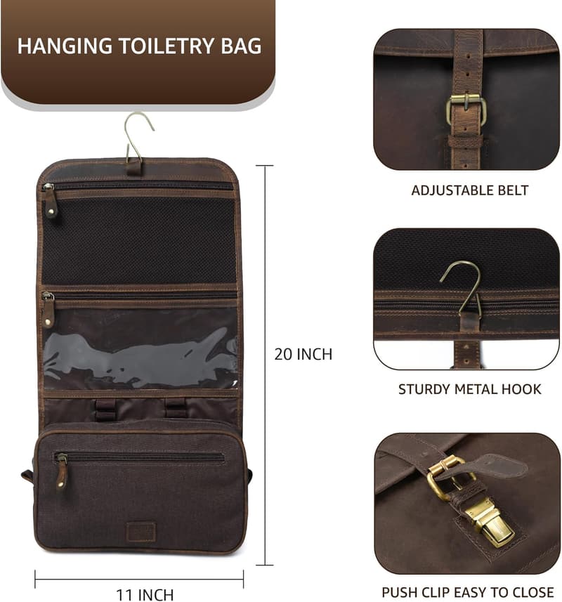 Handcrafted Leather Travel Toiletry Bag for Men & Women