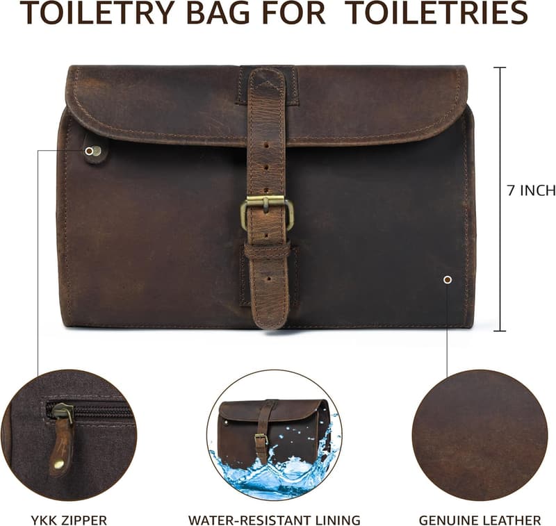 Handcrafted Leather Travel Toiletry Bag for Men & Women
