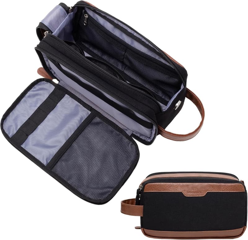 Men's Water-Resistant Canvas Dopp Kit for Toiletries - Black