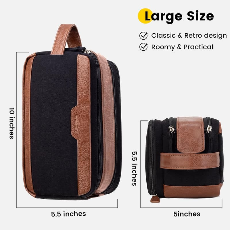 Men's Water-Resistant Canvas Dopp Kit for Toiletries - Black