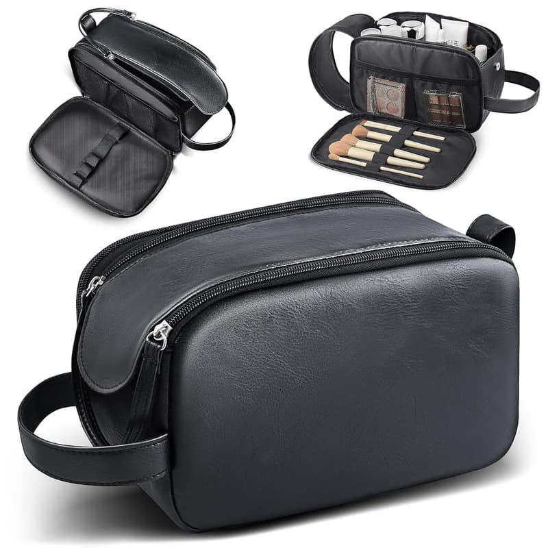 Water Resistant Leather Travel Toiletry Bag for Women & Men