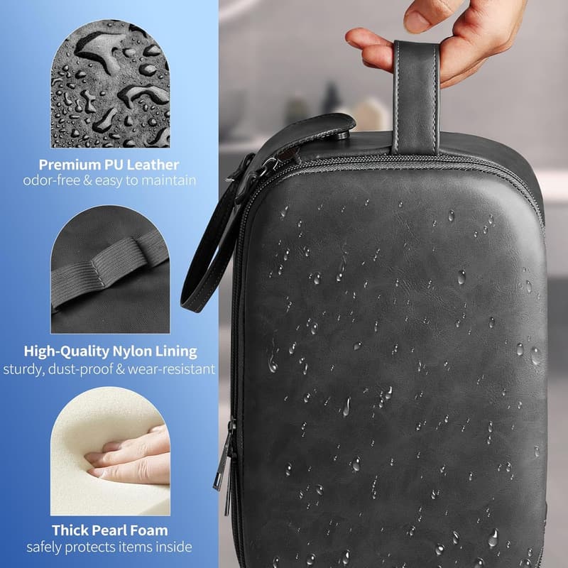 Water Resistant Leather Travel Toiletry Bag for Women & Men