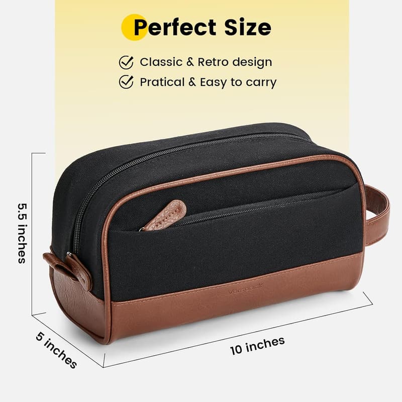 Men's Water-Resistant Travel Toiletry Bag - Black Dopp Kit