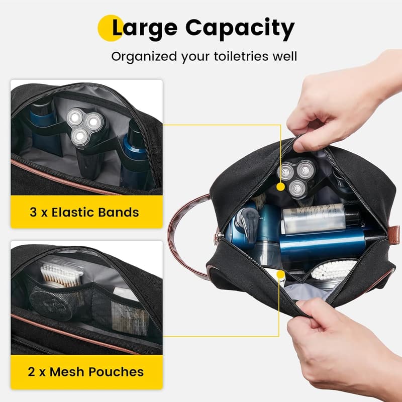 Men's Water-Resistant Travel Toiletry Bag - Black Dopp Kit