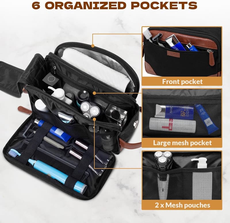 Men's Canvas Travel Toiletry Bag with Multiple Pockets