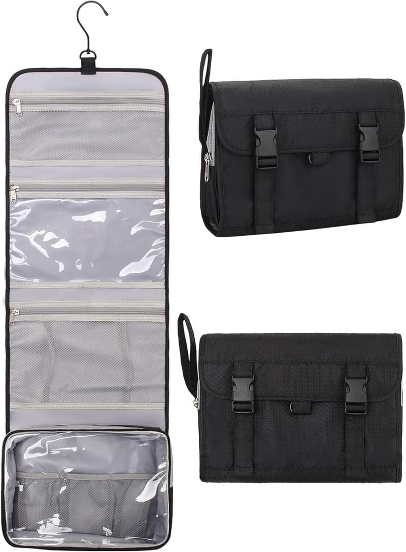 Travel Toiletry Bag Organizer - Waterproof Makeup Case - Black