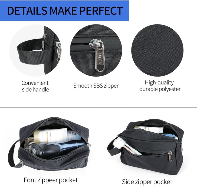 Men's Travel Toiletry Bag - Hanging Dopp Kit for Accessories (Black)