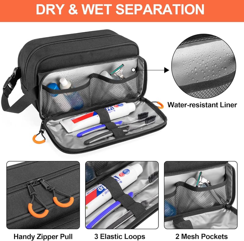 Men's Tactical Dopp Kit Travel Toiletry Bag - Black