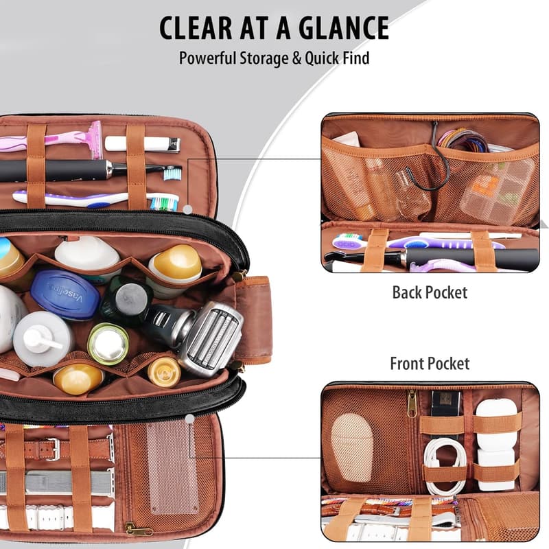 Water-Resistant PU Leather Toiletry Bag for Men and Women