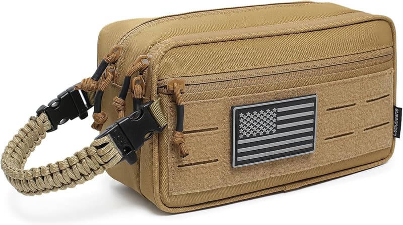 Men's Tactical Dopp Kit - Dry Wet Separate Travel Bag (Khaki)
